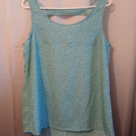 Nwt Scoop neck Tank top Blouse womens M Blue Turquoise Strappy V back Trapeze - Picture 2 of 7